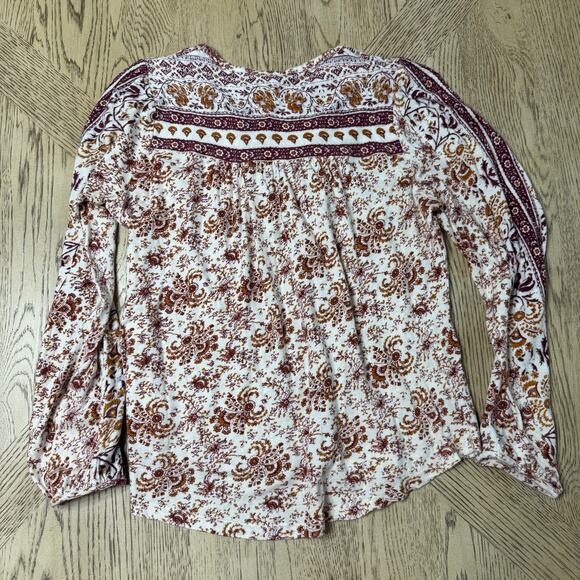 Lucky Brand Women’s Small  Aztec Boho Print Peasant Shirt - Picture 2 of 10